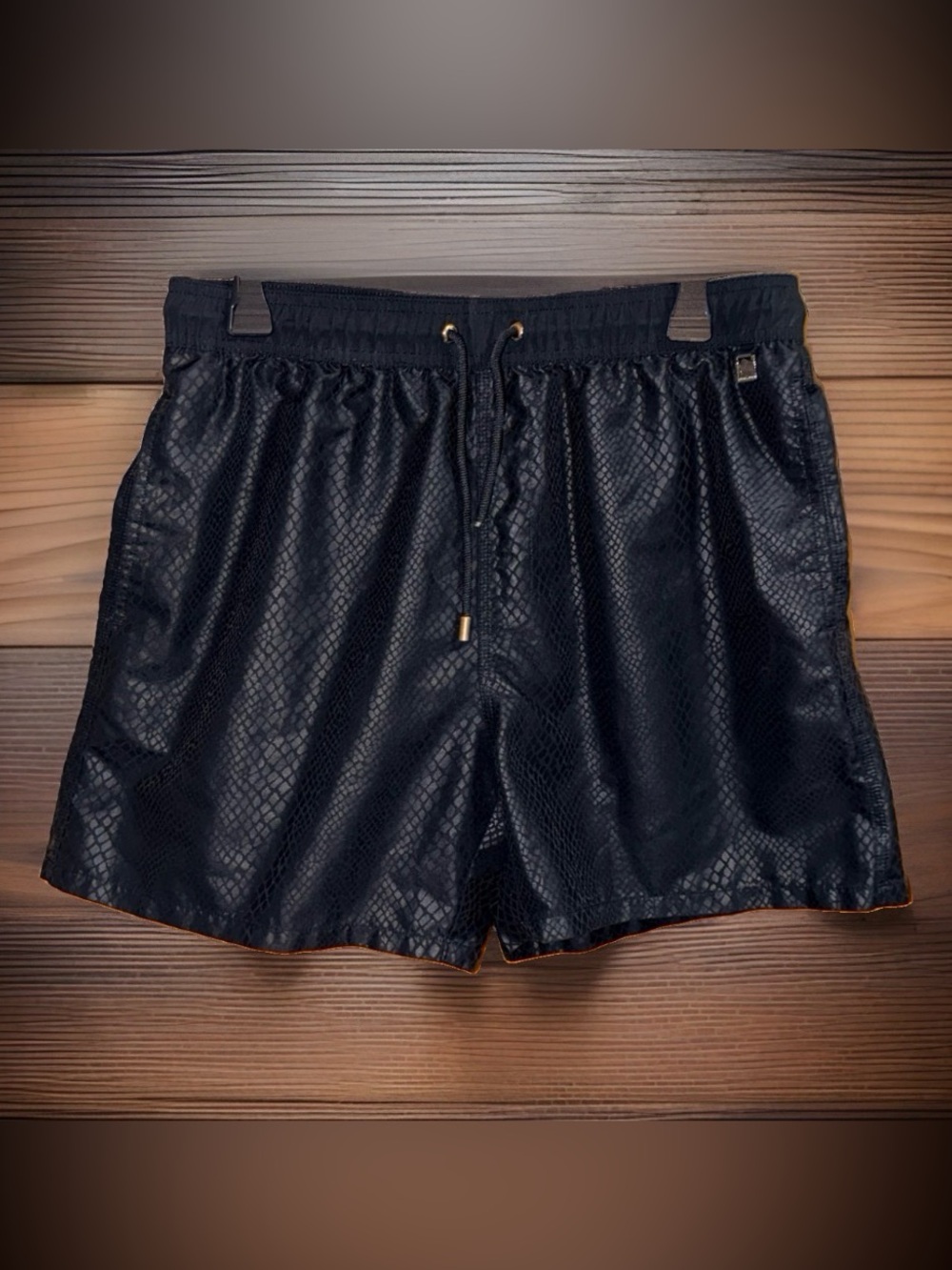 SHEIN Men's Black Swim Shorts w/Reptile Print-M-EC